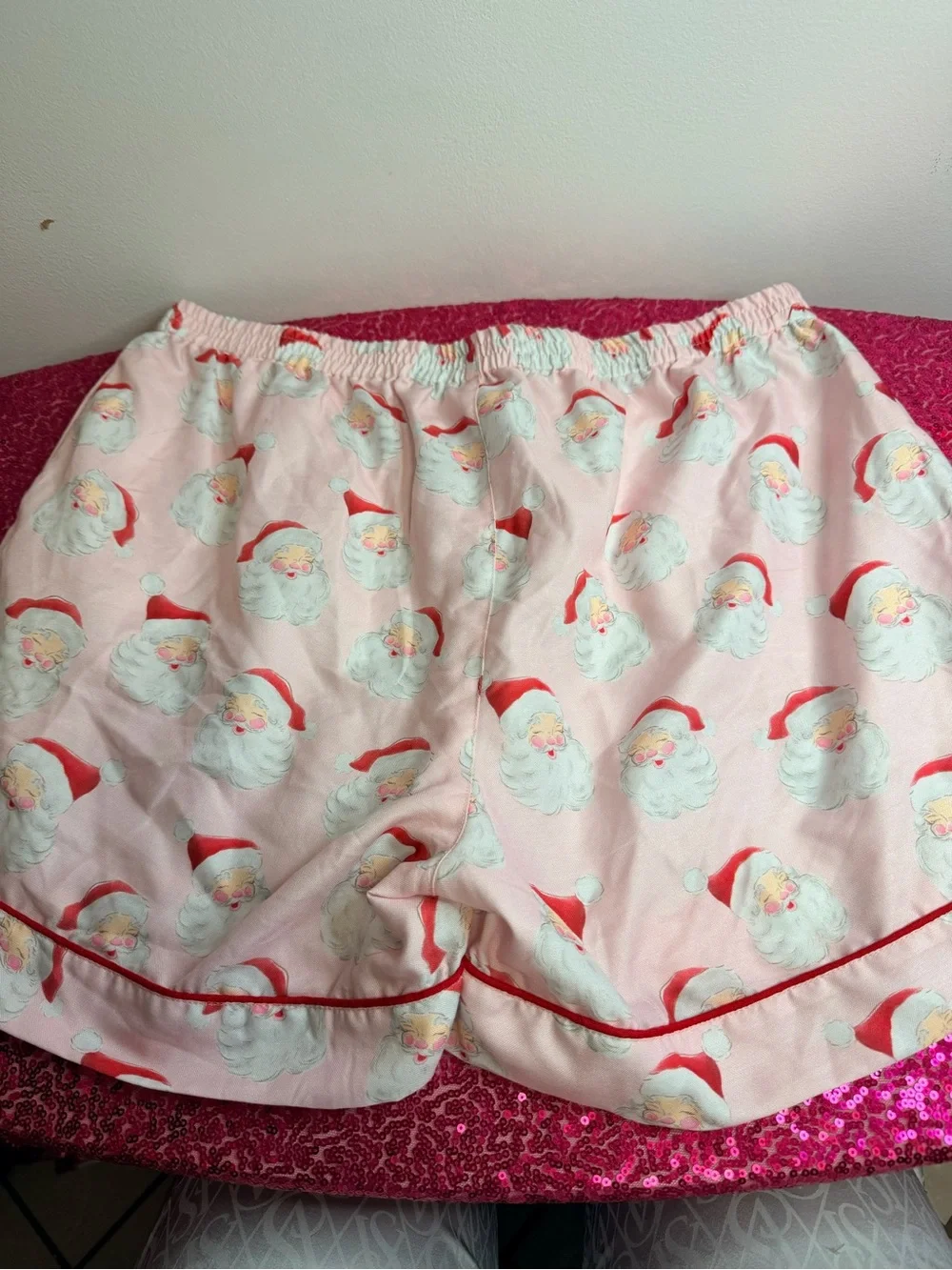 Mud Pie Pink Santa women’s pajama shorts
